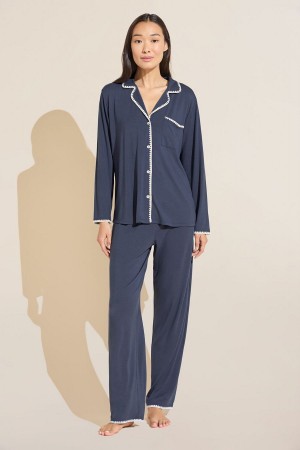 Blue White Women Eberjey Frida TENCEL™ Modal Long PJ Set Pajamas | ARJ2267GP