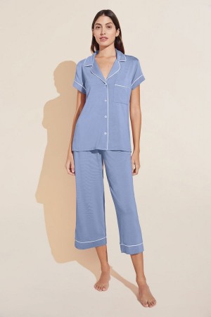 Blue White Women Eberjey Gisele TENCEL™ Modal Short Sleeve Cropped PJ Set Pajamas | ATJ7149UY