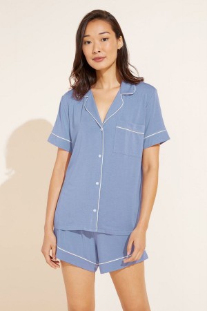 Blue White Women Eberjey Gisele TENCEL™ Modal Relaxed Short PJ Set Pajamas | OHK5630VR