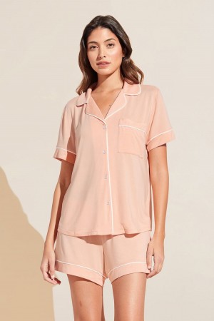 Coral White Women Eberjey Gisele TENCEL Modal Relaxed Short PJ Set Pajamas | KRX9189CB