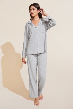 Grey Pink Women Eberjey Gisele TENCEL Modal Long PJ Set Pajamas | FEN2353KJ