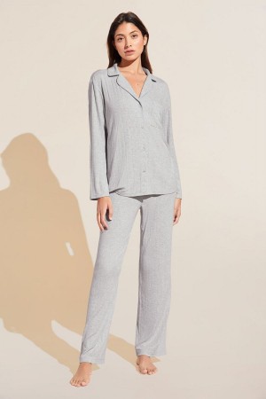 Light Grey Women Eberjey Gisele TENCEL™ Modal Rib Long PJ Set Pajamas | FXW3159RW