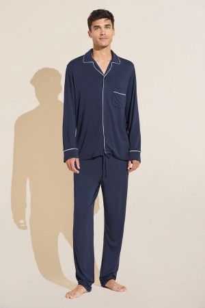 Navy White Men Eberjey William TENCEL™ Modal Long PJ Set Pajamas | QXU1585QL