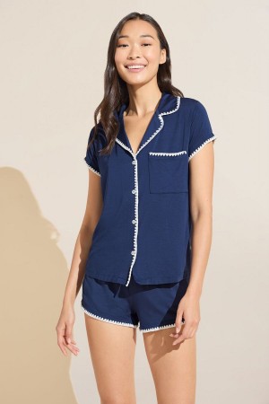 Navy White Women Eberjey Frida TENCEL™ Modal Shortie Short PJ Set Pajamas | MTQ8836GB