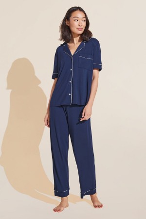 Navy White Women Eberjey Gisele TENCEL™ Modal Short Sleeve & Pant PJ Set Pajamas | HXG7644CH