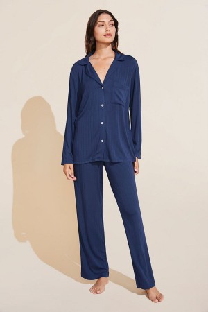 Navy Women Eberjey Gisele TENCEL™ Modal Rib Long PJ Set Pajamas | QNI4876QI