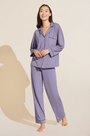 Purple Blue Women Eberjey Gisele TENCEL™ Modal Long PJ Set Pajamas | WZB6098BL