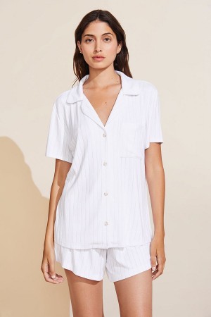 White Women Eberjey Gisele TENCEL™ Modal Rib Relaxed Short PJ Set Pajamas | TZN3840HE