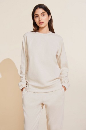 White Women Eberjey Luxe Sweats Sweatshirt | UFA9750HS