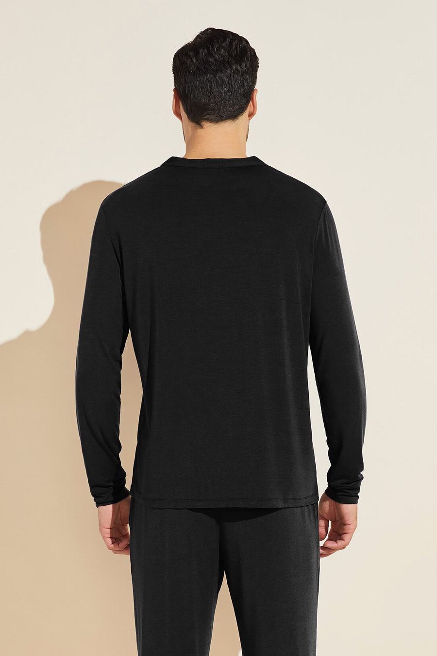 Black Men Eberjey Henry TENCEL™ Modal Long Sleeve Henley Tops | HQF8768VN