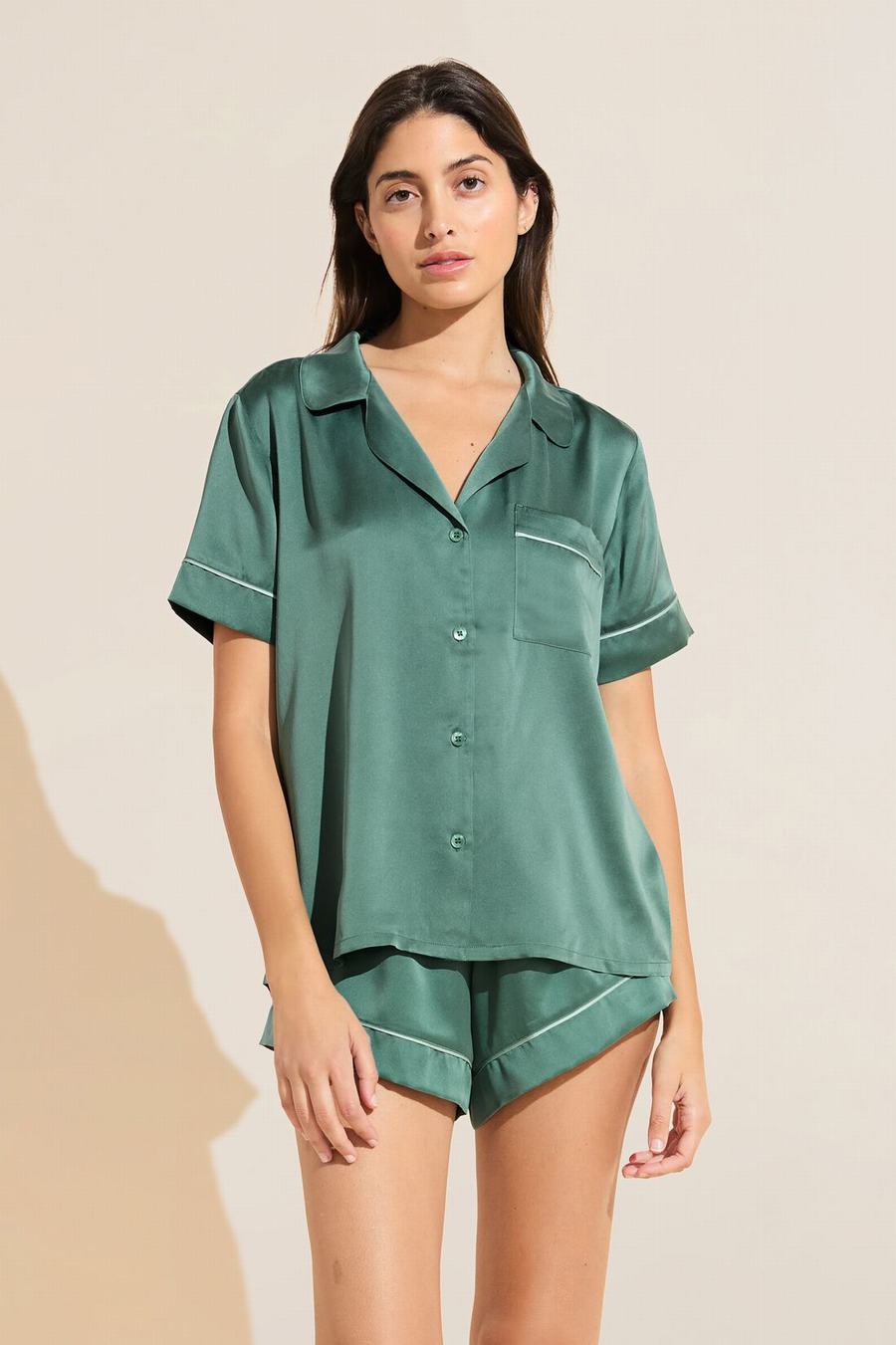 Dark Green Women Eberjey Inez Washable Silk Short PJ Set Pajamas | BEI4670HD