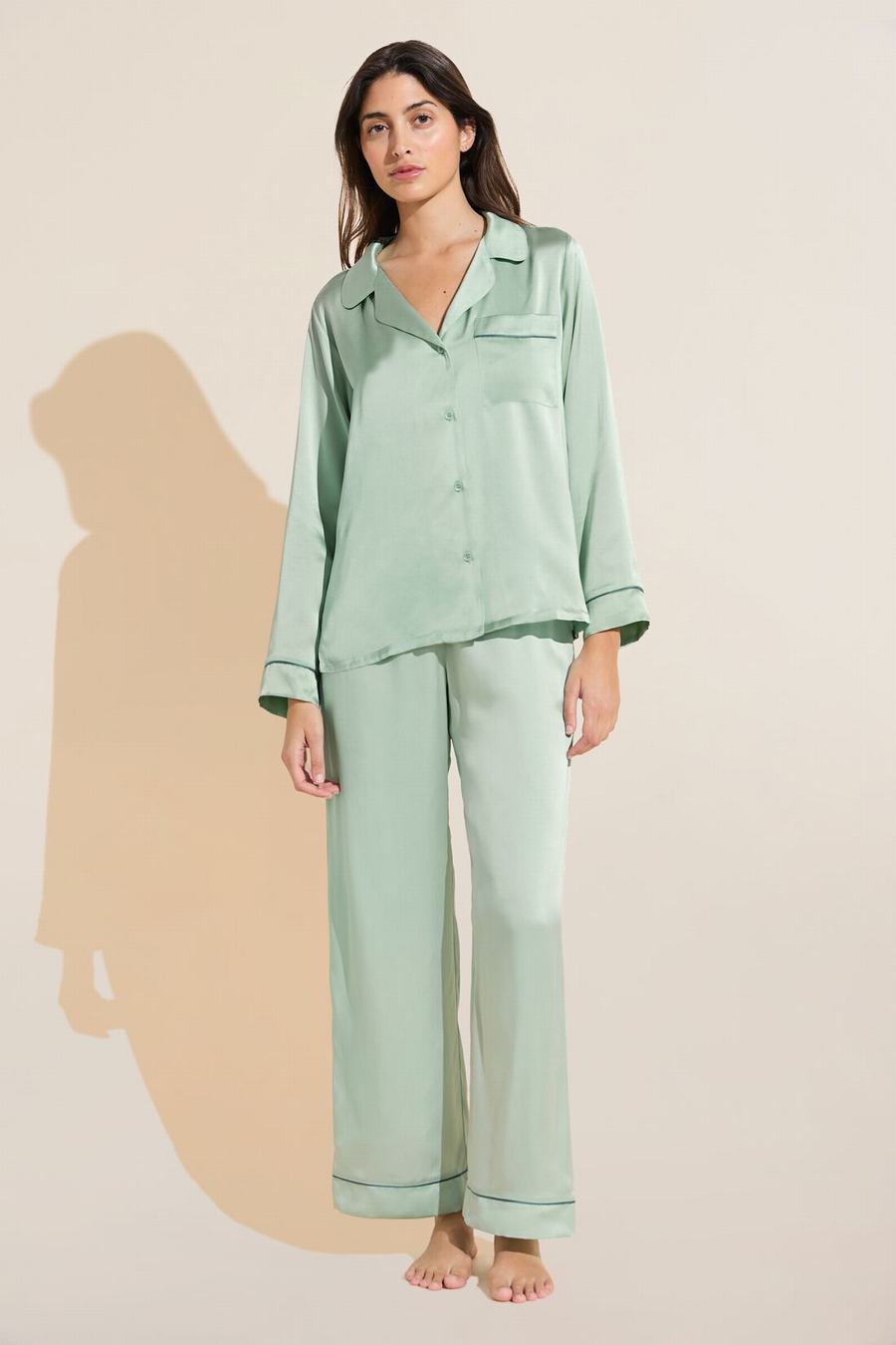 Green Women Eberjey Inez Washable Silk Long PJ Set Pajamas | CWR7792TX