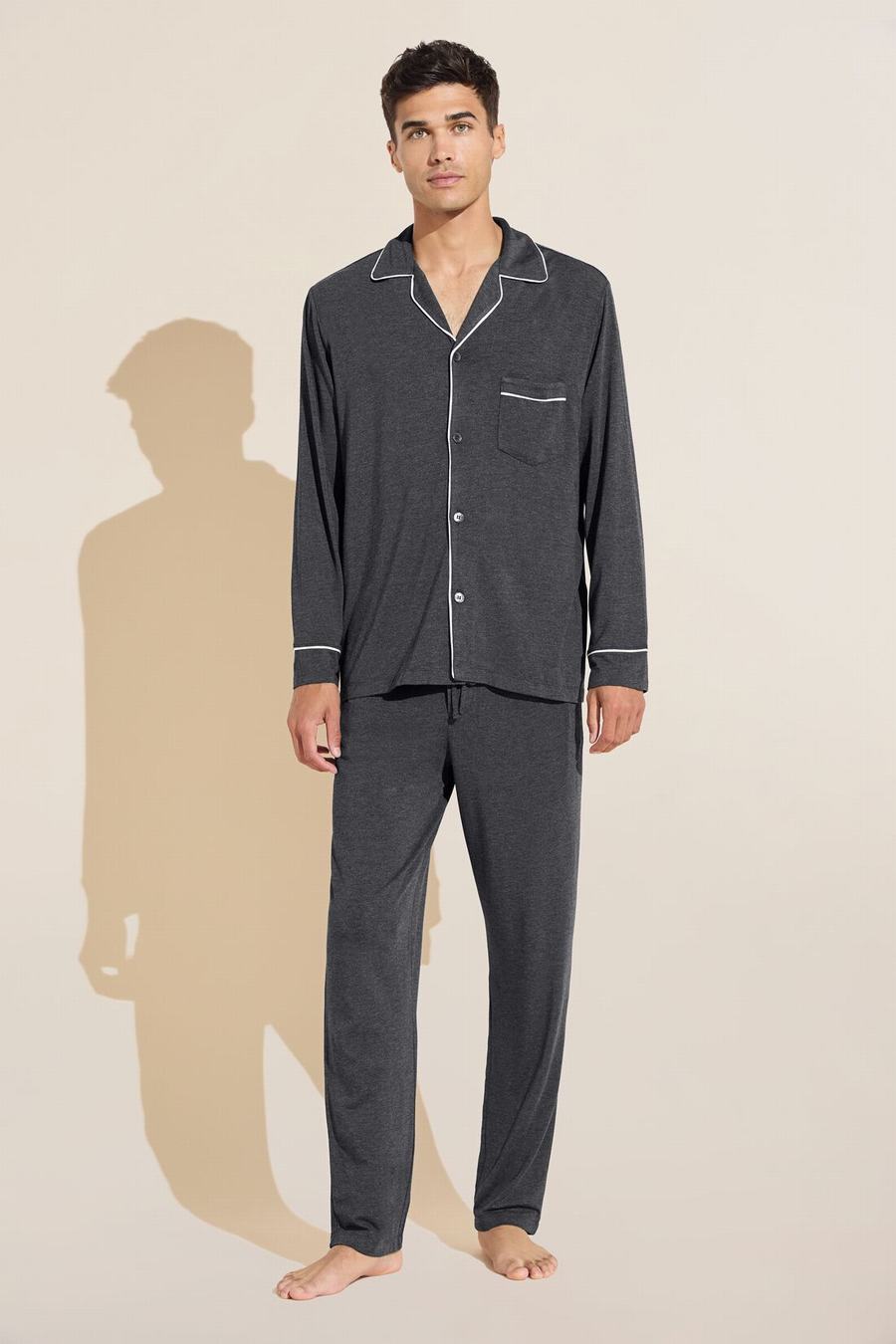 Grey White Men Eberjey William TENCEL™ Modal Long PJ Set Pajamas | TWP844PY