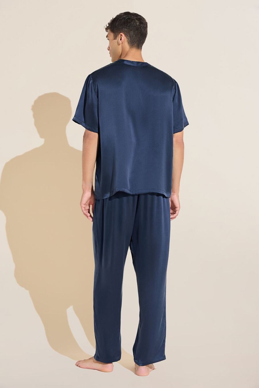 Navy Men Eberjey Charles Washable Silk Short Sleeve & Pant PJ Set Pajamas | JZR8057EB