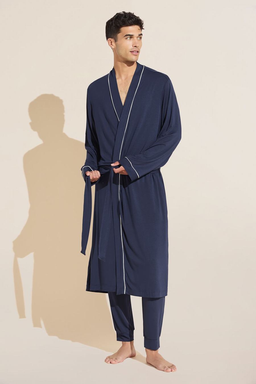 Navy White Men Eberjey William TENCEL™ Modal Robe | OTC6250YV