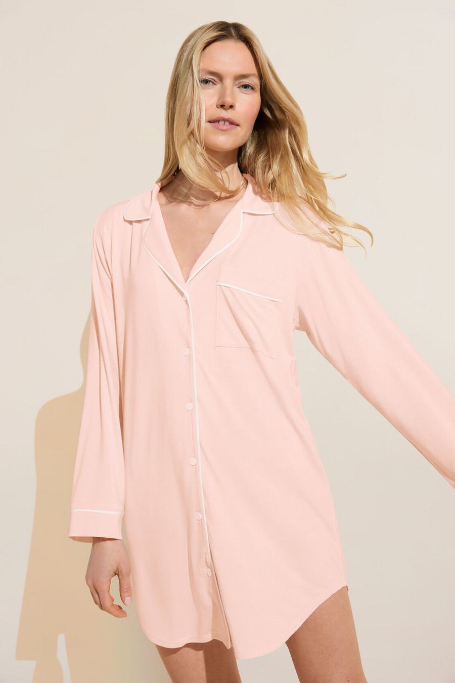 Pink White Women Eberjey Gisele TENCEL™ Modal Sleepshirt Pajamas | EWU2025TB