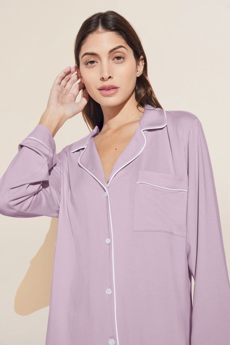 Purple White Women Eberjey Gisele TENCEL™ Modal Long PJ Set Pajamas | XXN3388YE