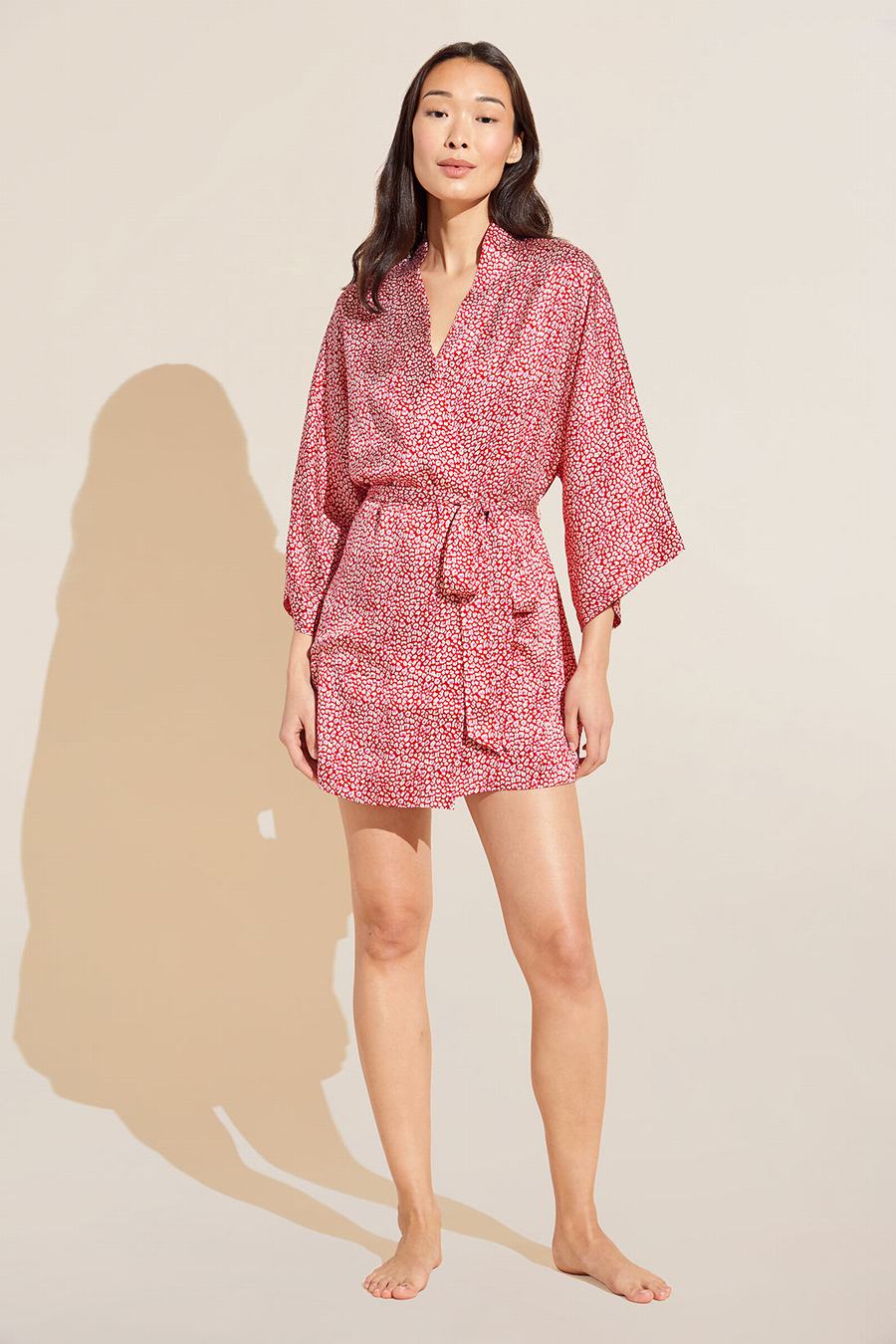 Red Women Eberjey Inez Printed Washable Silk Short Robe | WAR2690NI