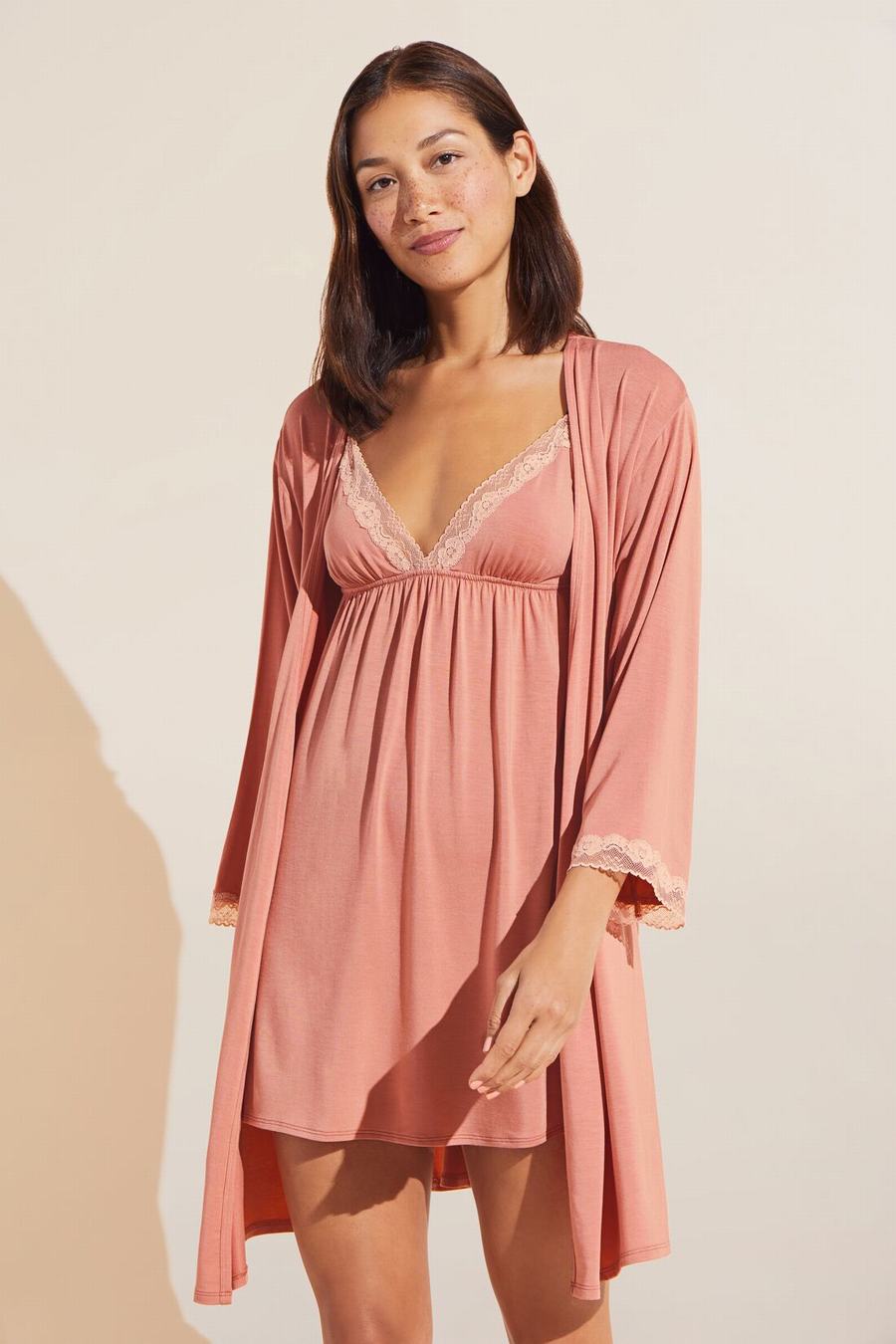 Rose Pink Women Eberjey Flora TENCEL™ Modal 3/4 Sleeve Robe | HJN7012WX