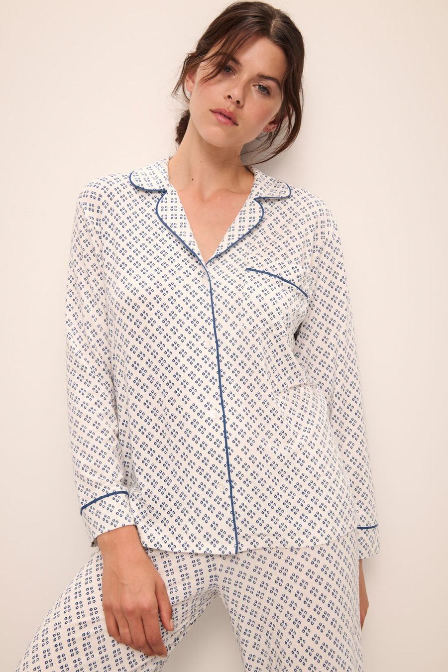 White Blue Women Eberjey Gisele Printed TENCEL™ Modal Long PJ Set Pajamas | LYP7512VE