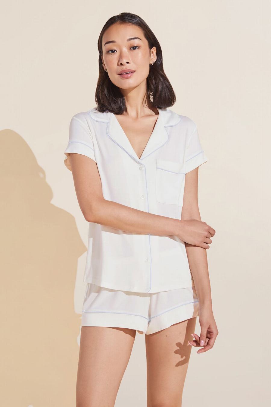 White Blue Women Eberjey Gisele TENCEL™ Modal Shortie Short PJ Set Pajamas | GPJ204KG