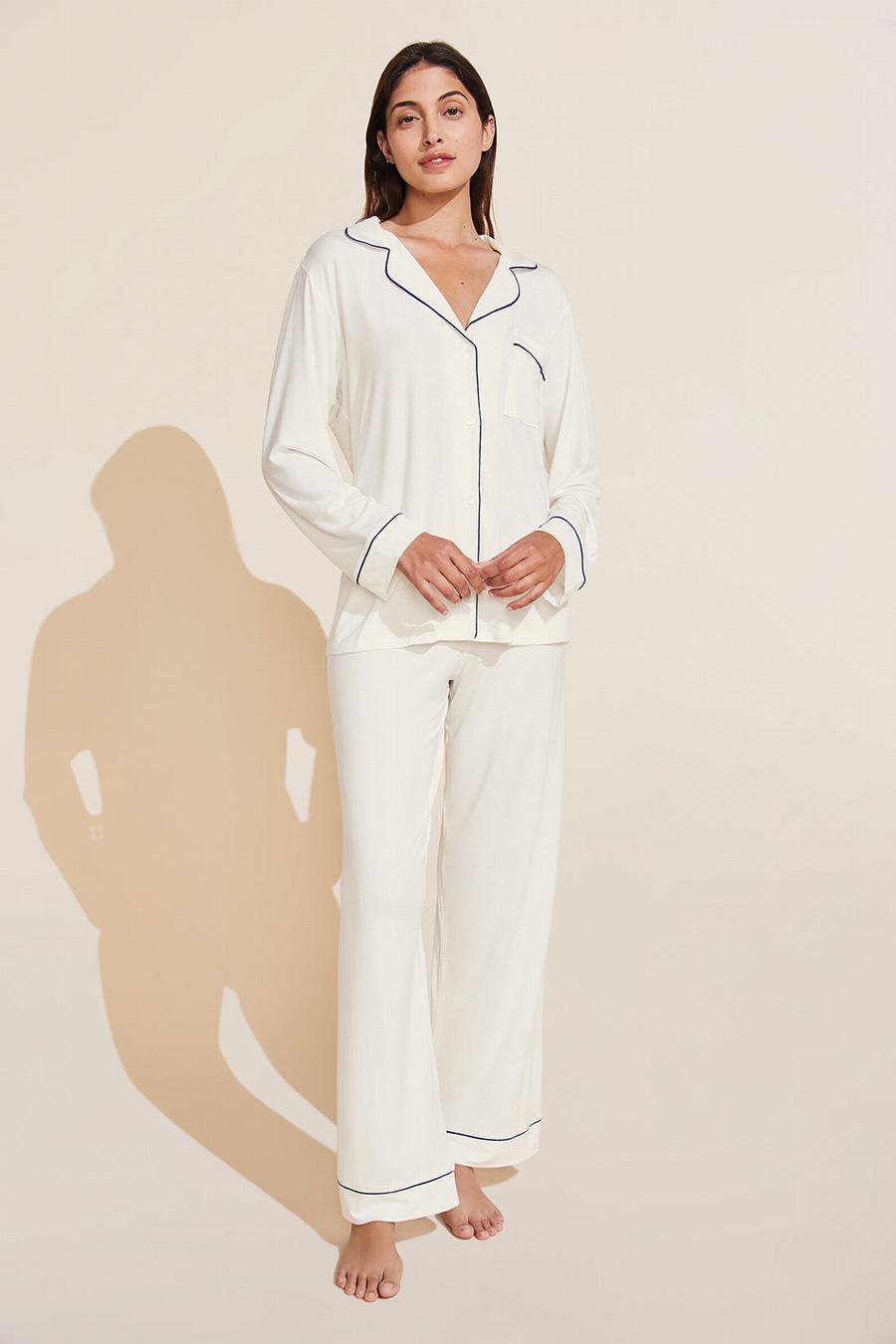 White Navy Women Eberjey Gisele TENCEL™ Modal Long PJ Set Pajamas | MQD4096FW