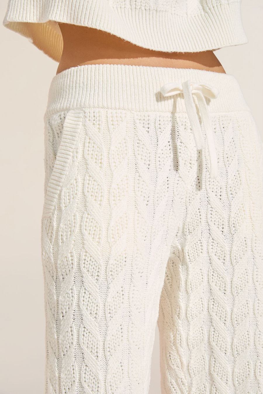 White Women Eberjey Cable Knit Recycled Sweater Straight Leg Pants | FME996HB