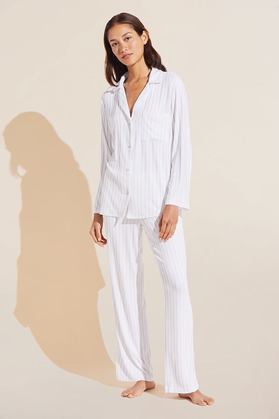 White Women Eberjey Gisele TENCEL™ Modal Rib Long PJ Set Pajamas | JTP5976SN