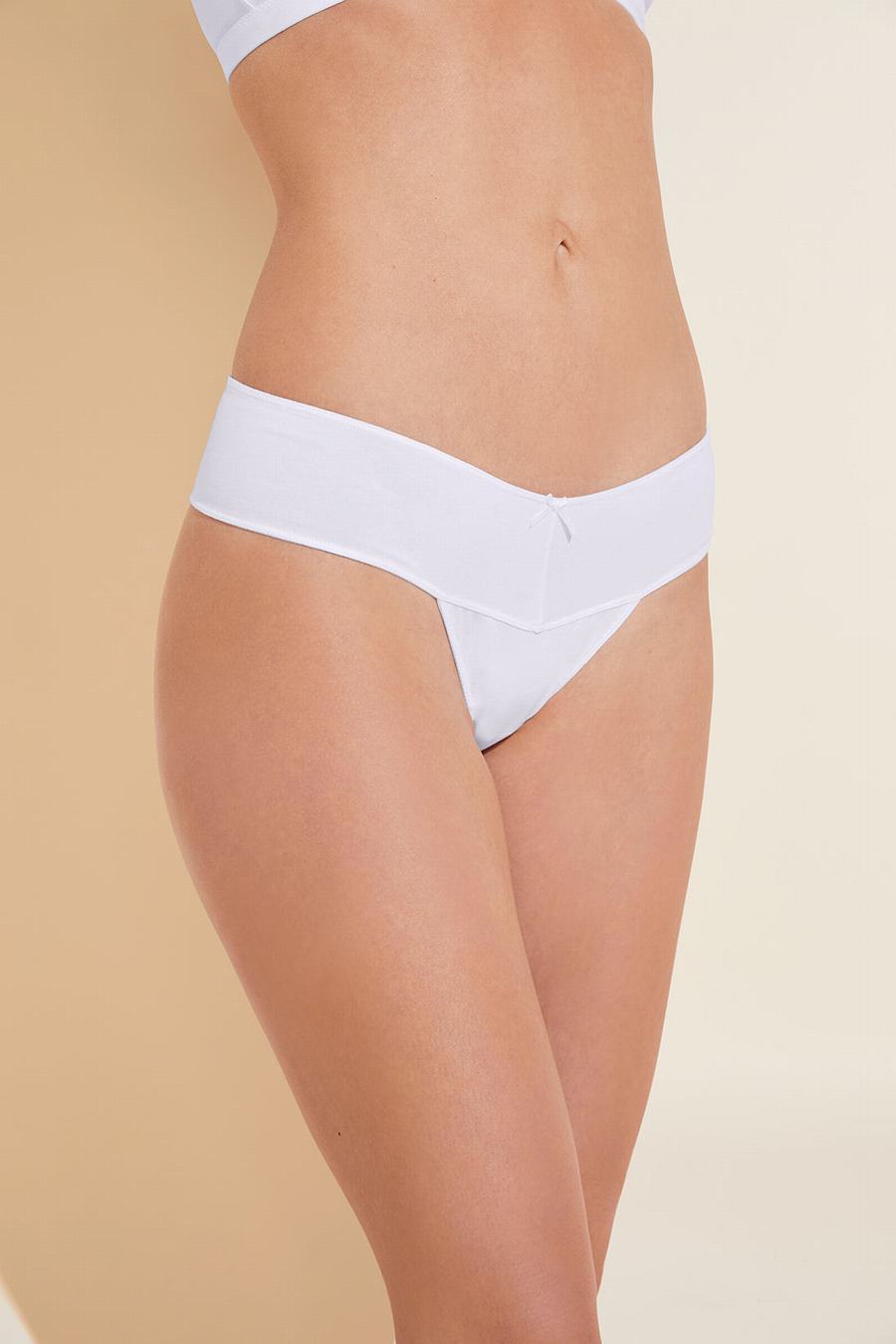 White Women Eberjey Pima Stretch Cotton V Thong Panty | GZY8768SV